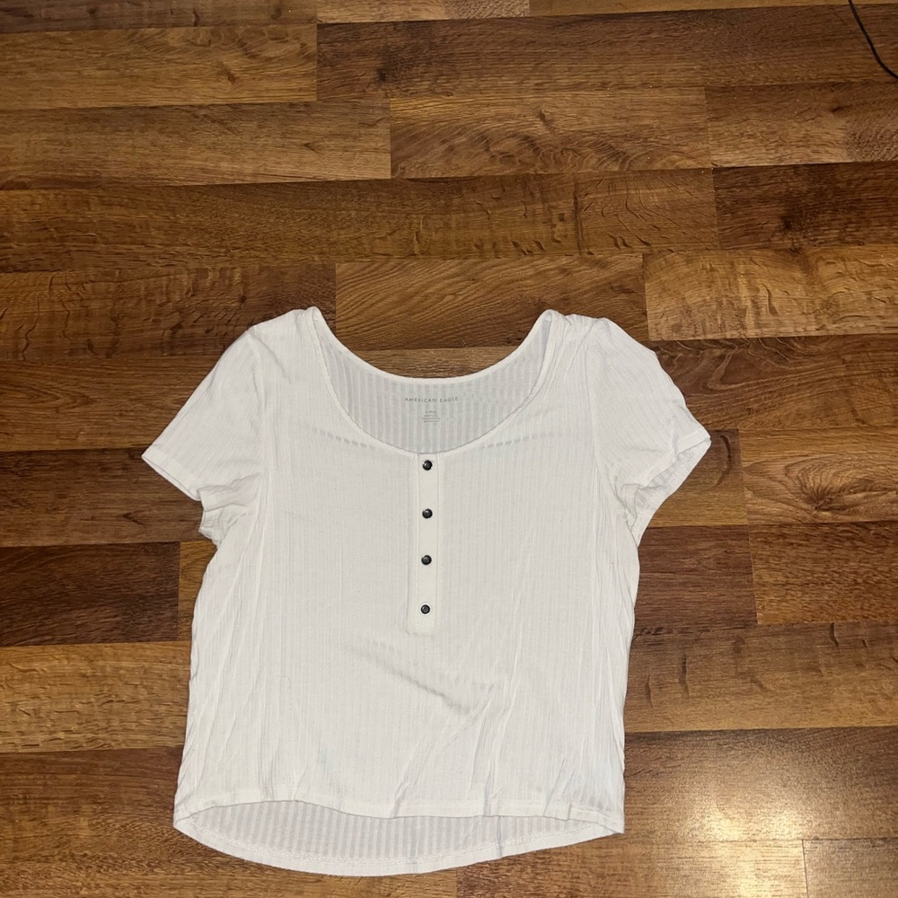 American Eagle Outfitters White Short Sleeve Button-Front Top